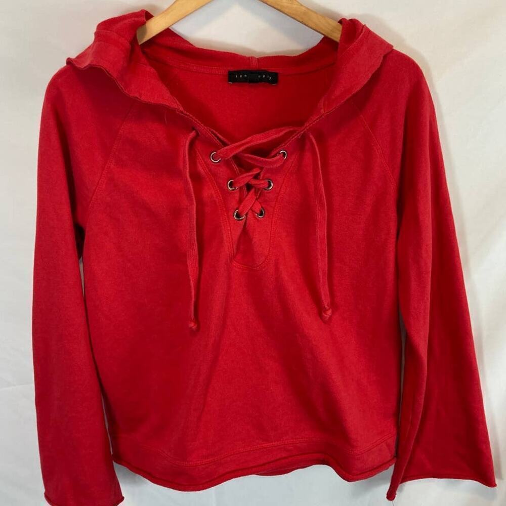 Sanctuary Bell Sleeve Lace Up Hooded Sweatshirt Size Medium
